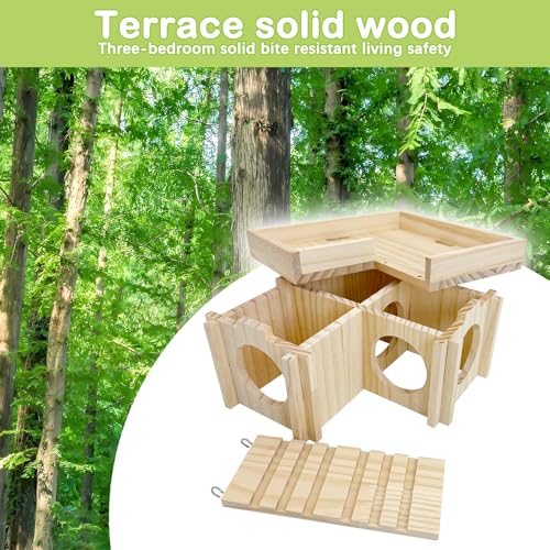 BNOSDM Sugar Glide Cage Accessories 6 Packs Wood Sugar Glider Toys and Hamster Wood House with Ladder Bundle