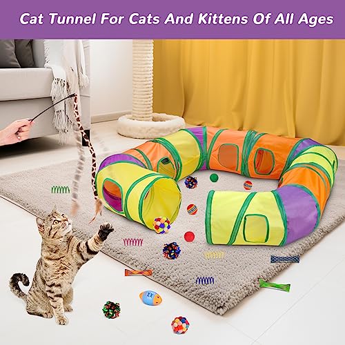 Retro Shaw Interactive Cat Toys for Indoor Cats Kitten,Relieve Bored,25PCS | 4PCS Collapsible Tunnels, Large, Safe and Durable, Kitten Game Hiding Spot Self-Play Chase Exercise - color: Extra large cat tunnel toys set