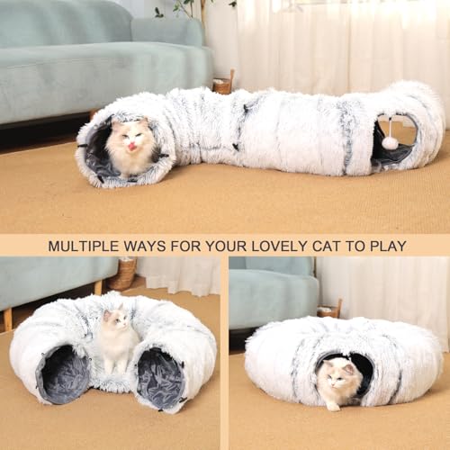 Cat Tunnel with Cat Bed for Indoor Cats, Soft Plush Peekaboo Cat Cave Donut Tunnel, Multifunctional Playground Toys Hideplace for Small Medium Large Kittens, Rabbit, Ferret (L)