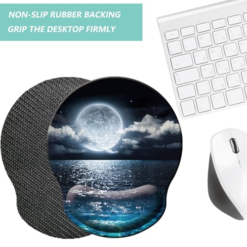 Mouse Pad with Wrist Support, Ergonomic Mouse Pad with Memory Foam Wrist Rest Cushion, Non-Slip Rubber Base Gaming Mice Pad for Home Office Computer Laptop, Moonlit Night - color: P-moonlit night