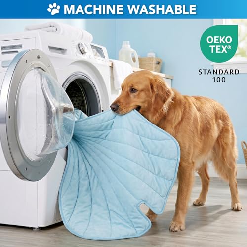 PetAmi Dog Cooling Mat, Ginkgo Leaf Shape, Pet Pad with Cooling Nylon & Soft Fleece, Q-Max > 0.4 Reversible All Season Blanket for Dogs & Cats, Small 35x40 in, Light Blue - color: Baby Blue, size: Small