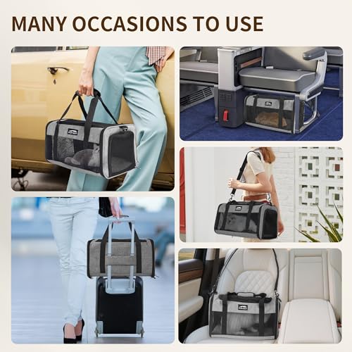 Pet Carrier Airline Approved, Soft Sided Cat Carrier for Small Pets up to 13 lbs, TSA Approved Dog Travel Bag, Portable Soft Sided Pet Carrier for Kittens and Puppies (Black, Travel Litter Box) - color: Black