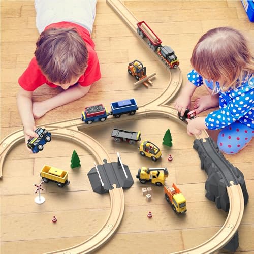 Giant bean 12Pcs Vehicles Battery Operated Train Car Set, Magnetic Mini Construction Set for Wooden Train Track, Bulk Car Toys for Toddlers Boys Girls Kids 3 4 5, Fits for Most Brands | Magnetic Mini Construction Set for Wooden Train Track, Bulk Car Toys