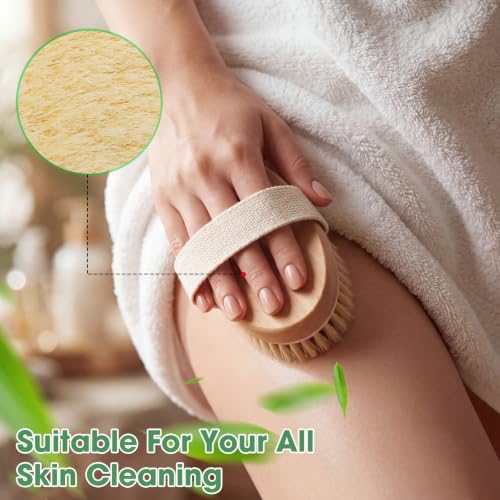 Gejoy 10 Pcs Dry Brushing Body Brush for Lymphatic Drainage Exfoliating Brush with Massage Nodule Dry Skin Body Scrubber Cellulite Shower Circulation Dead Exfoliator (Exfoliating Version,Wood Color) - color: Exfoliating Version