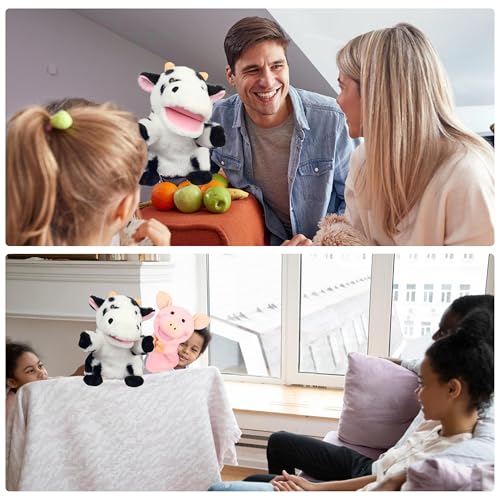 Easfan Cow Hand Puppet with Movable Mouth Plush Toy Gift for Kids 9" | Interactive storytelling, cute stuffed animal, creativity imagination, easter christmas birthday holiday gift, for toddlers - style: Cow