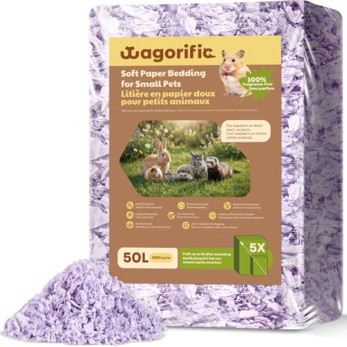 Small Animal Bedding, Hamster Paper Bedding Odor Control 50L | Guinea pig bedding expands 5X, creating soft absorbent fill for burrowing, nesting, moisture control and fresher cages daily - color: Soft Violet, size: 50 Liters
