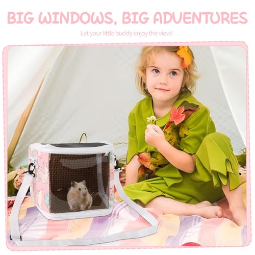 Guinea Pig Carrier Bag with Water Bottle，Travel Portable Small Animal Carrier Sling Pouch, Clear Window Carrier Backpack for Hamster Bunny Gerbil Hedgehog Sugar Glider Lizard Bird.(Pink) - color: Pink