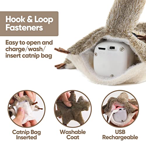 Flapping Cat Toy, Motion Activated Flying Squirrel with Catnip, 3 Modes & USB Rechargeable, Machine Washable Interactive Toy for Indoor Cats - style: Flying Squirrel