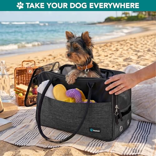 PetAmi Dog Purse Carrier for Small Dogs Cats, TSA Airline Approved Soft-Sided Pet Carrier with Pockets, Ventilated Travel Tote Bag with Bed & Shoulder Strap, Puppy Kitten, Max 12 lbs, Heather Charcoal - color: Heather Charcoal