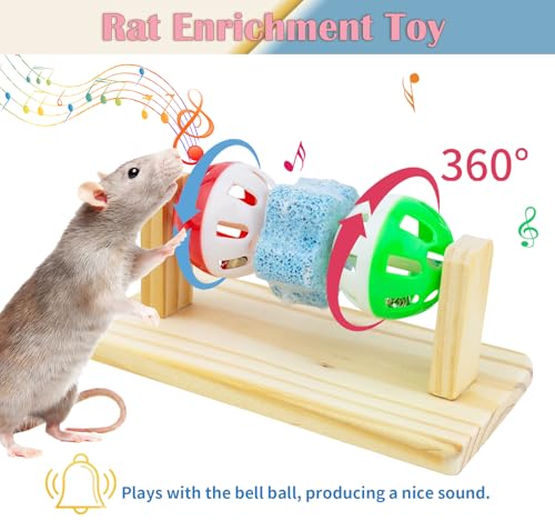 Hamster Enrichment Bell Ball Toys, Natural Guinea Pig Chewing Calcium Stone for Teething, Interactive Wooden Small Anima Cage Toys for Rats, Syrian & Dwarf Hamsters Playing Teeth Grinding - color: Enrichment Toy