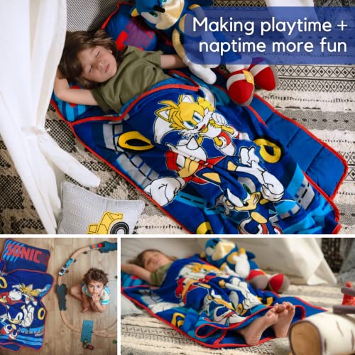 Sonic The Hedgehog 21"(W) X 45"(L) Soft Toddler Nap Mat with Pillow and Blanket Perfect for Preschool, Daycare, and Travel (100% Official Licensed Product) - color: Sonic