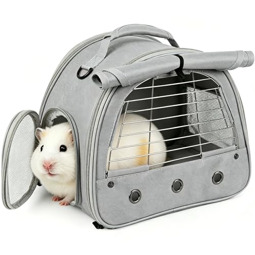Portable Small Animal Carrier Bag with Metal Fence for Great Ventilation, Pet Travel Carrier Cage for Guinea Pigs Hamster Rabbit Bunny Squirrel Tortoise Sugar Glider - color: Grey