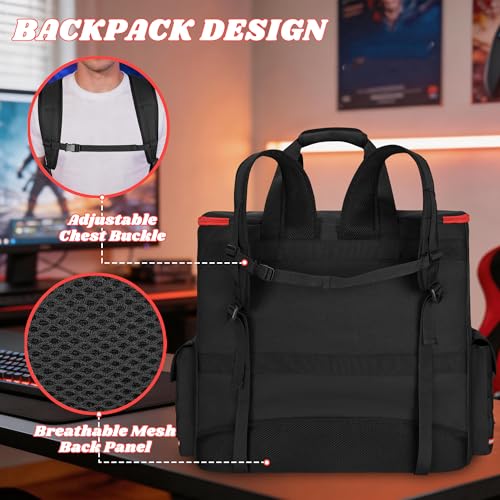 Desktop PC Tower Backpack for ATX/M-ATX Case with Bottom Pad | Padded PC Travel Bag with 6 Storage Pockets, MOLLE Side Pockets, Reflective Strips, Trolley Strap and Shoulder Straps, Black