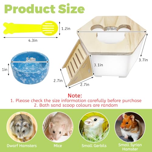 Hamiledyi Hamster Sand Bath Box Transparent Gerbil Digging Sand Container Acrylic Small Dwarf & Syrian Hamster Shower Bathtub with Climbing Ladder Bowl and Scoop Cage Accessories for Lemmings - style: Mice