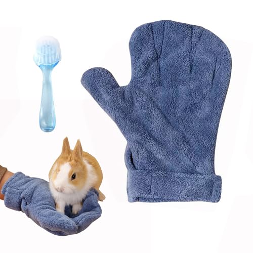 1Pcs Bite-resistant Gloves Adjustable Hamster Bite Proof Glove and Grooming Brush Set Soft Cleansing Brush Massage Combs, Guinea Pig Brush, Hamster Care Set for Hamsters, Ferrets, Hedgehog (Blue)