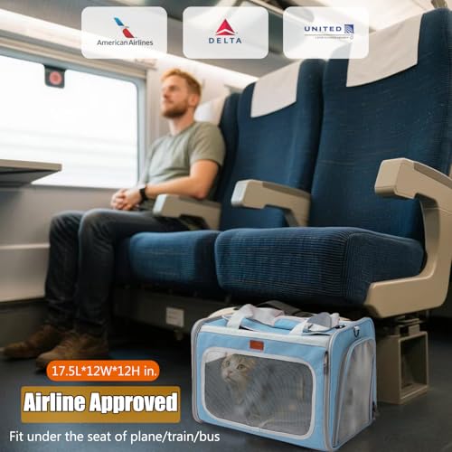 Small Dog Carriers Airline Approved,Blue Cats Travel Bag,Personality,Expandable,Ventilated,Sturdy Pets Carriers Rabbits Bunny Puppies Cage Small Animals Outdoor Carry Kennel - color: Blue