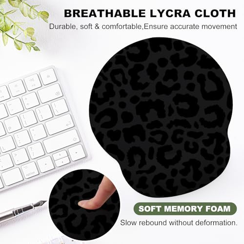 Black Leopard Mouse Pad with Gel Wrist Support, Smooth Surface Ergonomic Mouse pad, Non-Slip Pain Relief Desk Mat for Gaming, Work & Office Desktop - color: Black Leopard