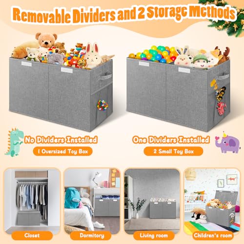 Large Toy Storage Box with Lid & Dividers, Collapsible Kids Toy Chest, Gray | Toy Box for Boys, Girls, Nursery, Bedroom, Living Room, Playroom, 25 x 13 x 16 inches - color: Large Gray