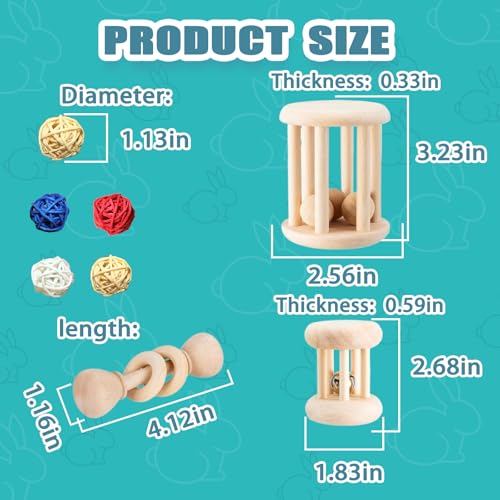 QWR 23 PCS Natural Wooden Rabbit Toys,Safe Bunny Chew Toys for Teeth,Grass Timothy Sticks,Sweet Bamboo,Guinea Pigs Teeth Grinding Toys for Chinchillas, Hamsters & Small Animals - Indoor & Outdoor - size: 23PCS
