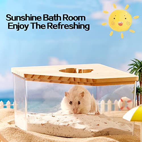 Hamster Sand Bath, Pentagon Acrylic Hamster Dig Box with Wood Cover, Sand Bath for Hamsters, Small Animals - style: Pentagon