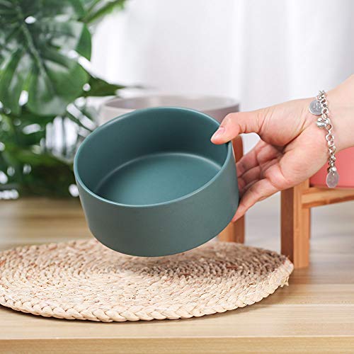 Green Ceramic Elevated Raised Cat Bowl with Wood Stand No Spill Pet Food Water Feeder Cats Small Dogs - color: Green, size: Medium Dog Bowls 850ML*1