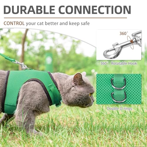 PUPTECK Soft Mesh Cat Vest Harness and Leash Set Puppy Padded Pet Harnesses Escape Proof for Cats Small Dogs Rabbits Bunny - color: Deep Green, size: L(NECK 8.5"-10.5", CHEST 12.5"-15", 6-10 lbs)