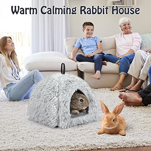 YUEPET Bunny Hideout, Cozy Rabbit Bed House for Small Pets, Grey | Long Plush Guinea Pig Cave Bed, Removable Washable Pad, Non-Slip Base, Warm Rabbit Hideaway for Guinea Pig Ferret