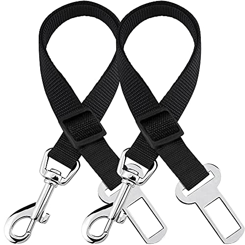 SunGrow Dog Seat Belt for Car, Adjustable Nylon Pet Seatbelt, Supports All Cars, Dog Car Leash Seat Belt, Seatbelt for Dogs, Cats & Ferrets Travel Harness - color: Black