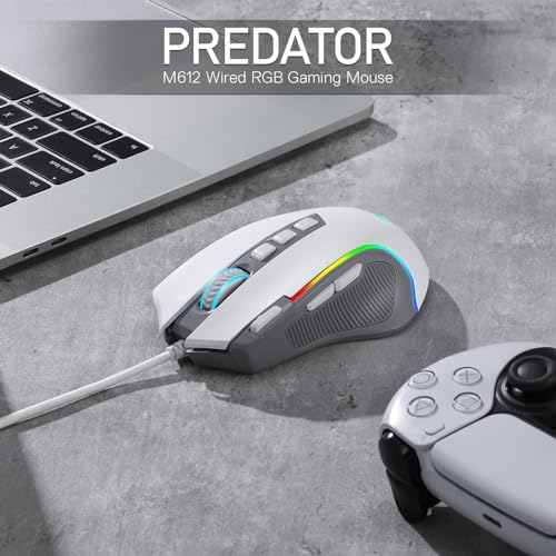 Redragon M612 Wired RGB Optical Gaming Mouse 8000 DPI Remapping Keys | Stable Lag-Free Connection, Redefine Keybinding Macro, Rapid-Fire Side Clicker, Vibing Backlight - color: Gray, style: Wired