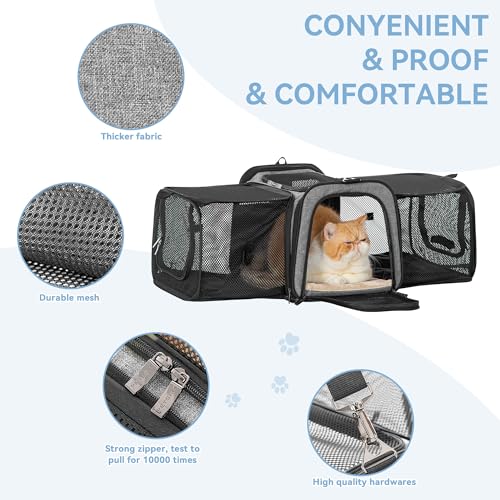 Petsfit 17" x 11" x 11" Airline-Approved Expandable Pet Carrier, 2X Square Expansion Reduces Pet Anxiety, Escape-Proof Self-Locking Zippers, 5 Easy-Access Entrances, for Cats & Small Dogs up to 15 lbs - color: Gray, size: 17.0"L x 11.0"W x 11.0"H