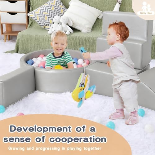 Hoohtoot Foam Climbing Blocks for Toddler: with 4-Piece PU Leather Climbing Toys and a Ball Pit - Foam Ball Pit for Toddlers - Climbing Toys Indoor for Kids Crawling - style: Foam Climbing Blocks with Ball Pit