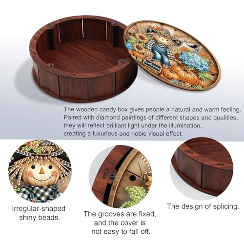 JISHSHAY Thanksgiving Diamond Art Storage Box Scarecrow Diamond Painting Wooden Snack Box Pumpkin Gem Painting Candy Box Gem Art Organizer Case Mosaic Kits for Adults Storage Containers with Lid - color: Scarecrow