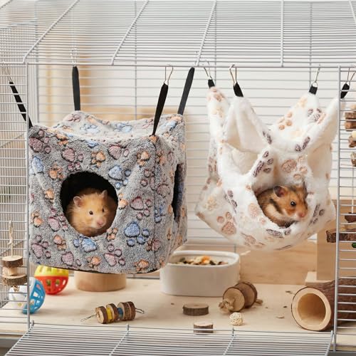 AceOrbit 6 Pcs Ferret Cozy Cage Accessories Triple Rat Cage Hanging Hammock Guinea Pig Cube Hammock Chinchilla Bed Hideout Small Animals Toy Accessories Sugar Glider Squirrel Hamster (Cute Paws) - style: Cute Paws