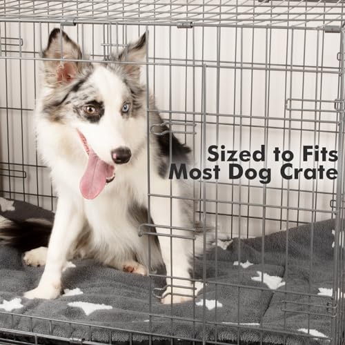 Mora Pets Dog Crate Pad Kennel Bed Crate Mat for Small Dogs Washable Cute Star Pet Bed for Dog Cage Ultra Soft Flat Puppy Cat Kitten Pillow Cushion for Sleeping Anti-Slip Grey 24 x 18 | Soft Dog Cat Bed Mat, Puppy Crate Pad for Dog Cages Cozy Sleeping Lin