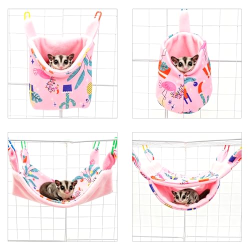 8 Pcs Sugar Glider Cage Set, Small Animal Fleece Hammock Set, Hanging Bed, Climbing Bridge and Toys for Sugar Gliders, Fancy Rats, Squirrels,Ferrets,Pink7126-1 - color: Pink