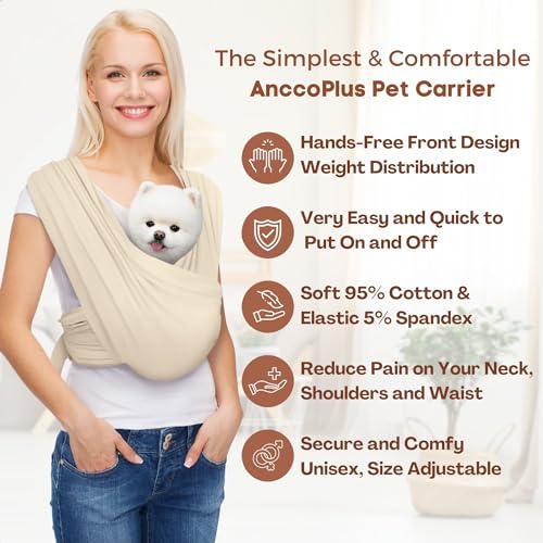 Small Dog Sling Carrier, Hands-Free, Beige, Regular | Patented Front Carrier Reduces Back and Neck Strain; Adjustable, Soft Cotton, 3D Air Mesh for Puppies & Cats up to 20 lb - color: Beige, size: Regular