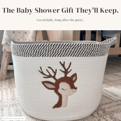 Deer Baby Storage Basket, Woven Cotton Rope Nursery Bin, 15x11 in - color: Deer