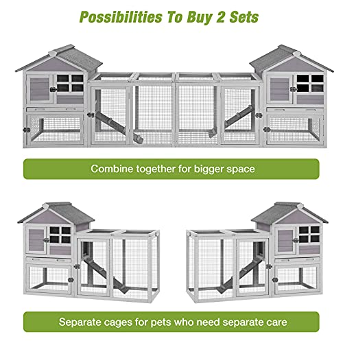 GUTINNEEN Rabbit Hutch Bunny Cage Expandable Indoor Outdoor Wooden Rabbit Cage Bunny Hutch with Run with Plastic Tray (103.2" L, 2 Sets Packing)