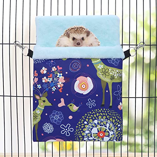 Wontee Small Pet Sleeping Pouch Sleep Bag Warm Bed Hideout for Hamsters Hedgehogs Sugar Gliders Squirrels (L, Blue Elk) - size: L