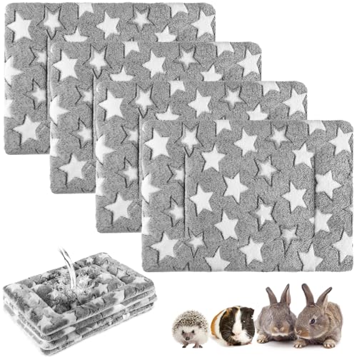 Haull 4 Pcs Waterproof Guinea Pig Bedding Soft Dog Cat Bed Crate Mat Small Animal Plush Cage Liners Rabbit Bunny Kennel Pad Reversible Cozy Pee Thickened Hamster Pad(Gray Star,13 x 10 Inch) - size: 13 x 10 Inch