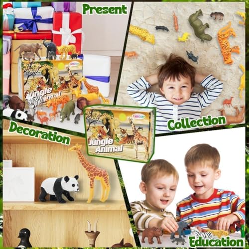 24Pcs Safari & Zoo Animals Figures, Realistic Plastic Animal Toys Set for Kids 1 2 3, Educational Jungle Animals Figures Playset, Party Supplies Birthday Gifts for Toddlers Boys Girls - style: Safari Animals Figures