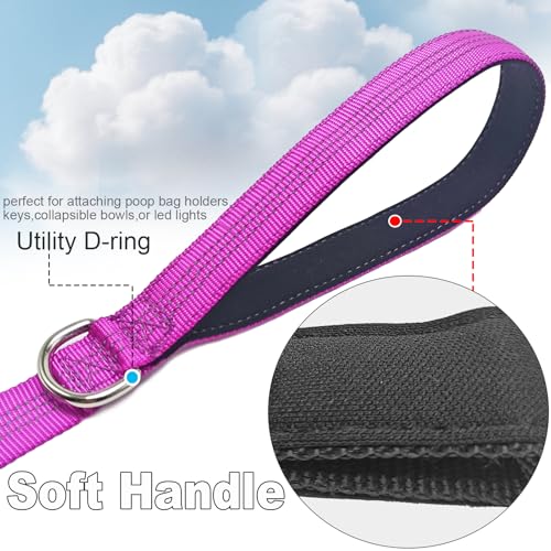 5FT Bungee Dog Leash Shock Absorbing Reflective Nylon Lead 2cm Wide | Soft Handle- Lightweight- Anti-Pull Training for Small/ Medium Dogs- 6 Colors (purple) - color: Purple