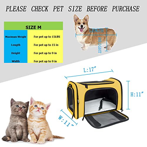 Soft Sided Carrier for Small Medium Cats Dogs,TSA Airline Approved Collapsible Travel Pet Carrier (Medium, Yellow) - color: Yellow, size: Medium