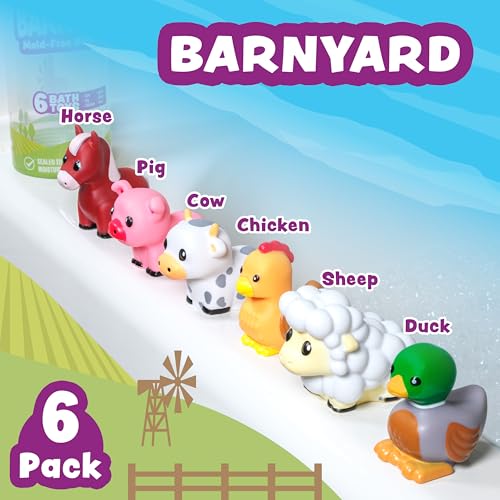 Tub Works® Barnyard™ Mold Free Bath Toys, 6 Pack | Sealed, No Hole Bath Toys Design Keeps Moisture Out | Soft, Squeezable & Float on Water | Farm Animals Baby & Toddler Bathtub Toys | Baby Pool Toys - style: 6 Pack