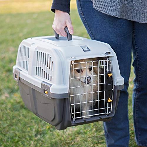 Skudo by MidWest 24-Inch Travel Carrier, Gray, Fits Pets up to 25 lbs | Hard-Sided Pet Carrier, Travel Crate with Handle, Ventilated Design, Locking Tabs, Easy Assembly