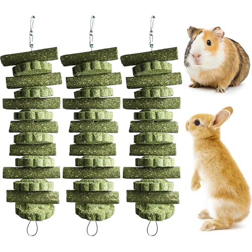 kathson 3Pcs Bunny Chew Toys Rabbit Chewing Toy for Teeth Hanging Grinding Chinchilla Treats Timothy Grass Cake Molar Balls for Guinea Pigs Hamsters Gerbils Rats Squirrels Playing Improve Pets Dental - style: Style C