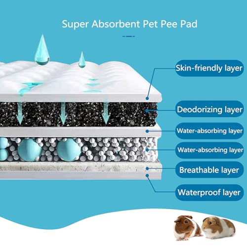 Guinea Pig Pee Pads, Disposable Rabbit Cage Liners, Charcoal Odor Controlling Absorbent Waterproof Pee Pads for Hamster, Bunny, Ferret, Chinchilla and Other Small Animals (24" x 18", 50 PCS) - size: 23.6" x 17.7" - 50PCS