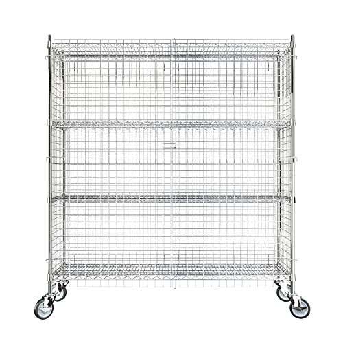 Commercial Grade NSF Listed Metal Wire Mesh Storage Chrome Mobile Security Cage Kit, 18" x 60" x 70", Perfect for Warehouse, Grocery Store, Restaurant, Dishroom - color: Chrome, size: 18" x 60" x 69"