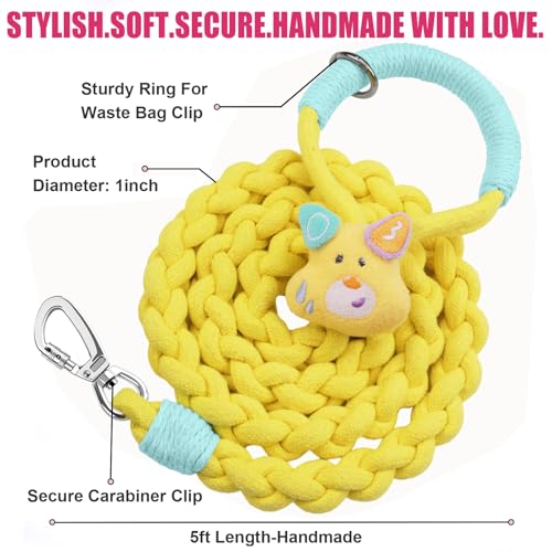 4FT Heavy Duty Braided Rope Dog Leash, Soft Cotton Design with Locking Clip for Medium & Large Dogs – Ideal for Walking & Training (Little Dog) - color: Little Elk