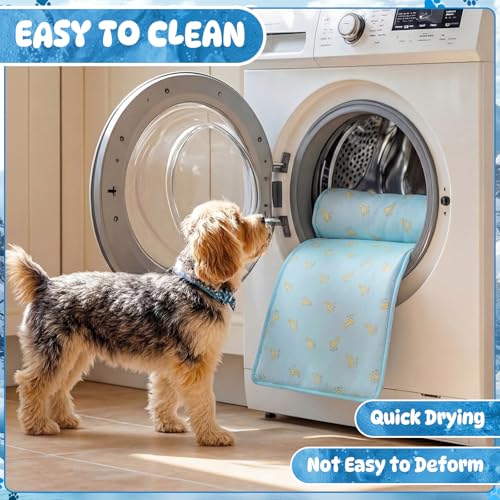 DoubleFill 4 Pack Cooling Pet Mats 15.7" x 23.6" Cooling Dog Beds with Supportive Pillow Self Ice Washable Cool Pads Summer Cat Sleeping Pad with Storage Bag for Summer Crate Floor (Small, Blue) - size: Small, style: Blue